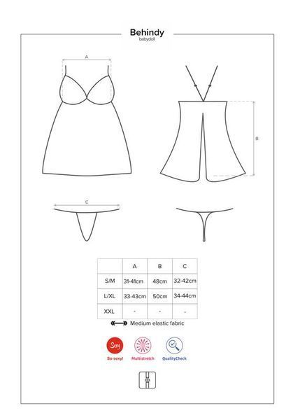 Сорочка Obsessive з квіткового мережива з відкритою попою, чорний, L/XL 410414 фото