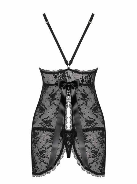 Сорочка Obsessive з квіткового мережива з відкритою попою, чорний, L/XL 410414 фото