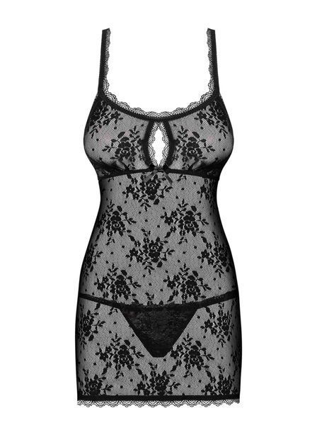 Сорочка Obsessive з квіткового мережива з відкритою попою, чорний, L/XL 410414 фото