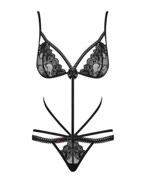 Боди кружевное со стрепами Obsessive Wonderia черный, S/M 410880 фото