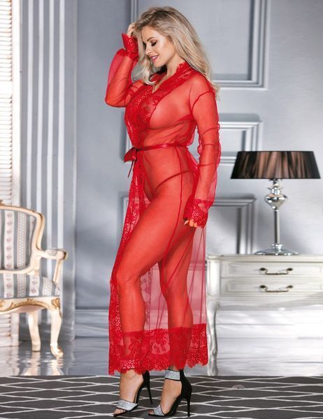Халатик Star Night з поясом та мереживом, червоний, XS-S R81507-3/XS/S фото