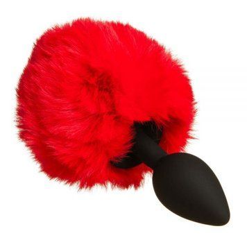 анальна пробка з помпоном Зайка Silicone, RED s 820179 фото