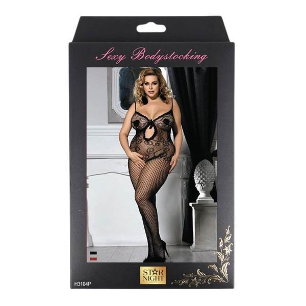 Бодістокінг сіткою та з ажурними вставками Star Night чорний, L-2XL(Plus Size) H31041 - 1 фото