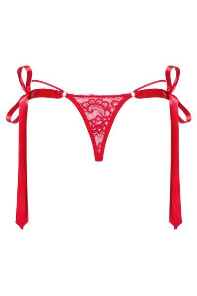 Стринги мереживні Obsessive Lovlea з атласними зав'язками, червоний, L/XL 410779 фото