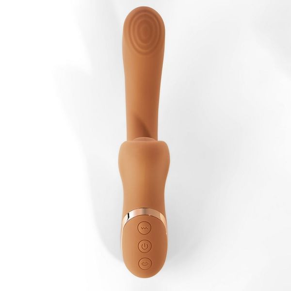 Вібратор для точки G з вакуумним стимулятором клітора Sweet Em Velvet Lure бежевий 89653 фото
