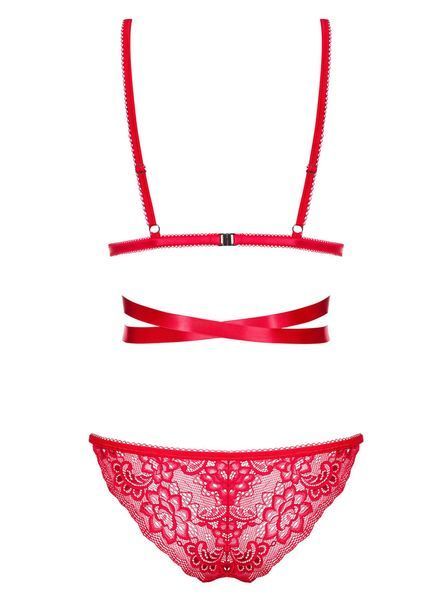 Комплект мереживний Obsessive Lovlea зі стрічками, червоний, L/XL 410782 фото