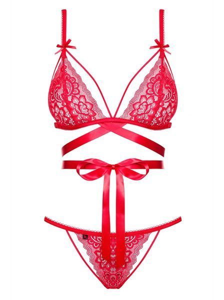 Комплект мереживний Obsessive Lovlea зі стрічками, червоний, L/XL 410782 фото