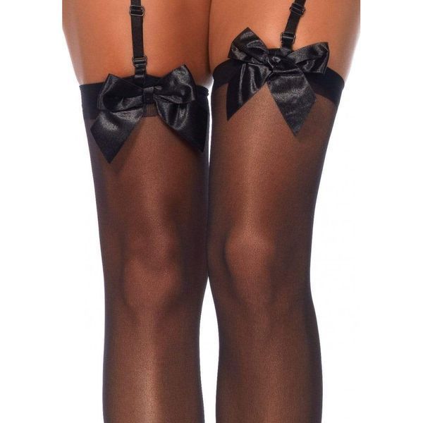 Панчохи з бантиком Leg Avenue Sheer Thigh Highs, чорні, O/S 191113 / Black фото