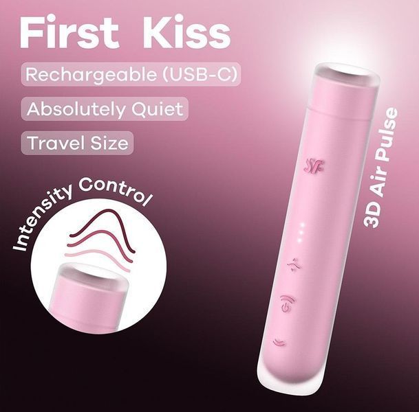 Вакуумний стимулятор Satisfyer First Kiss для клітора, рожевий, 12.5 х 2.5 см SAT78465 фото