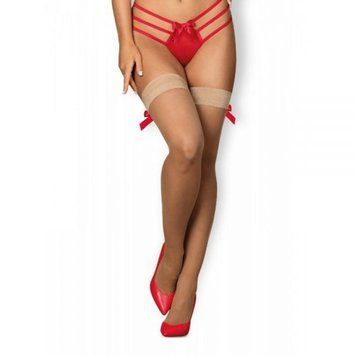 Панчохи червоний бант Obsessive S808 stockings beige S / M 410298 фото