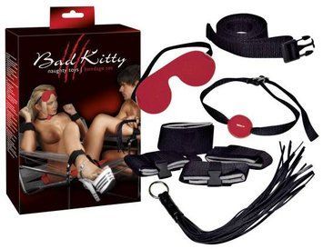 Набір Bad Kitty Наручники легінси батіг червоні Маска Кляп 527963 фото