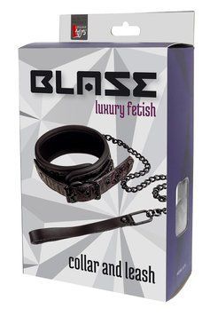 Нашийник з повідцем з фіолетовим тисненням Dream toys BLAZE Luxury Fetish на ланцюжку чорного кольору DT21271 фото