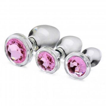 Набір анальних пробок Pink Gem Glass Anal Plug Set зі скла AG37374 фото
