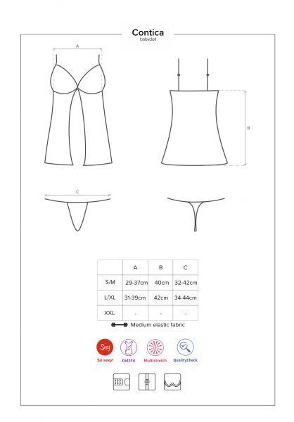 Бебідол з ажурним ліфом і шнурівкою Obsessive Contica чорний, S/M 410720 фото