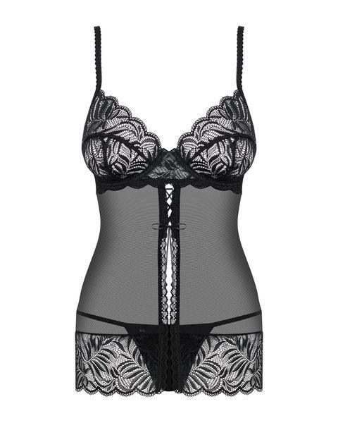 Бебідол з ажурним ліфом і шнурівкою Obsessive Contica чорний, S/M 410720 фото