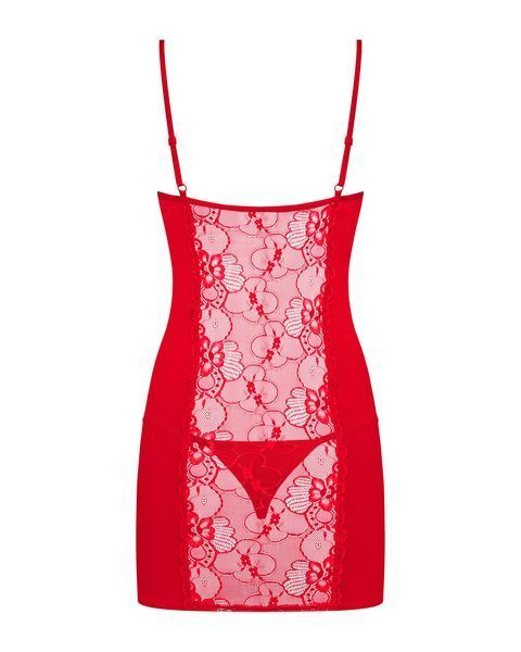 Мереживний пеньюар Obsessive Heartina і трусики, червоний, S/M 410373 фото