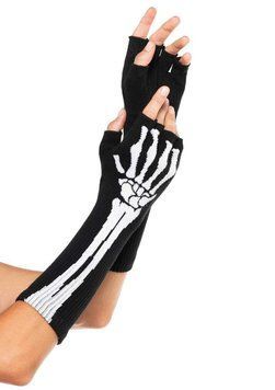 Рукавички без пальців Leg Avenue Skeleton Fingerless Gloves, чорні, O/S 2144 фото