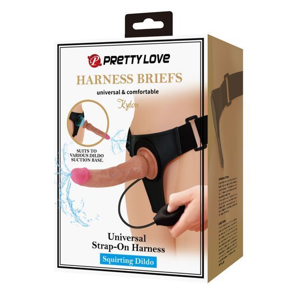 Страпон женский со сквиртом Pretty Love Kyton на присоске, з основой на ремнях, 21.5 х 4 см BW-022104P фото