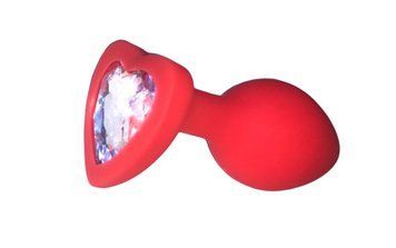 Анальная пробка Red Silicone Heart White M 285687 фото
