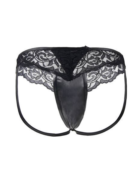 Мужские стринги Star Night с имитацией кожи и кружевом, чёрные, XL MP289-1/XL фото