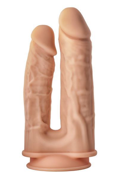 Фалоімітатор подвійний на присосці Dream ToysReal Love, термоактивний, бежевий DT21973 фото