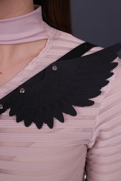 Портупея з крилами "модель Black Angel 3", шкіра, ручна робота, чорний F61631 фото