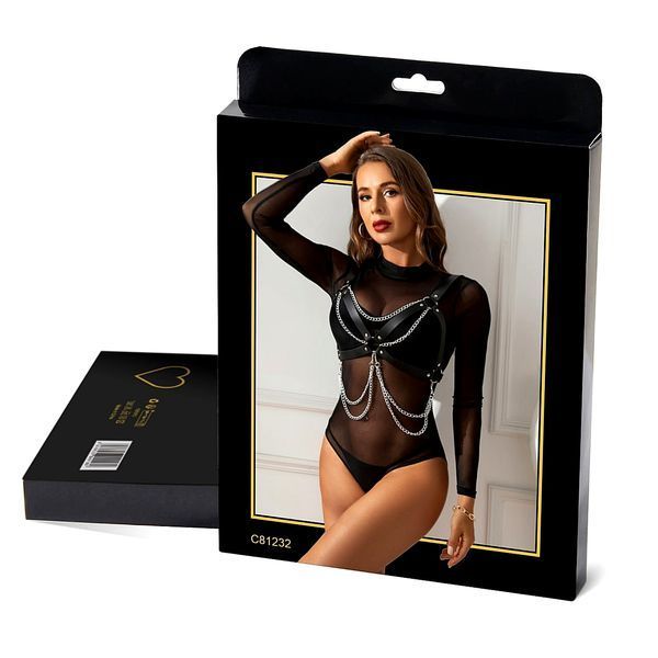 Портупея на груди Star Night зі штучної шкіри з ланцюжками, чорна, One Size C81232 фото