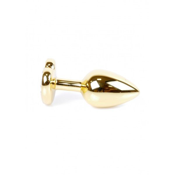 Анальная металлическая золотая пробка с камнем в форме сердца Синий S Jewellery BS64041 фото