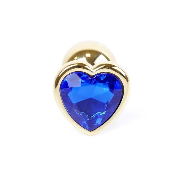 Анальная металлическая золотая пробка с камнем в форме сердца Синий S Jewellery BS64041 фото