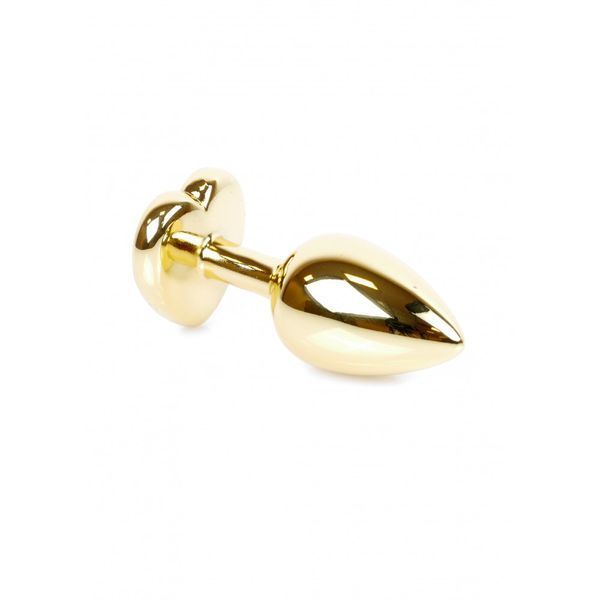 Анальная металлическая золотая пробка с камнем в форме сердца Синий S Jewellery BS64041 фото