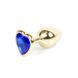 Анальная металлическая золотая пробка с камнем в форме сердца Синий S Jewellery BS64041 фото 1