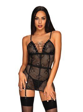 Сорочка в сіточку Obsessive Basitta зі шнурівкою, чорний, S/M 411008 фото