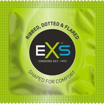 Презервативи EXS Ribbed, Dotted ребристі з пухирцями, зелені; 53 мм (ціна за 5 шт.) EXS3470 фото