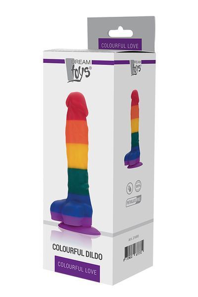 Райдужний фалоімітатор на присосці Dream toys Colourful Love Rainbow Dildo, 20 см х 3.8 см DT21693 фото
