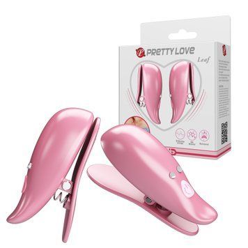 Вібростимулятори-затискачі для сосків Pretty Love Leaf, рожеві, 5.1 х 1.9 см BI-300036 фото