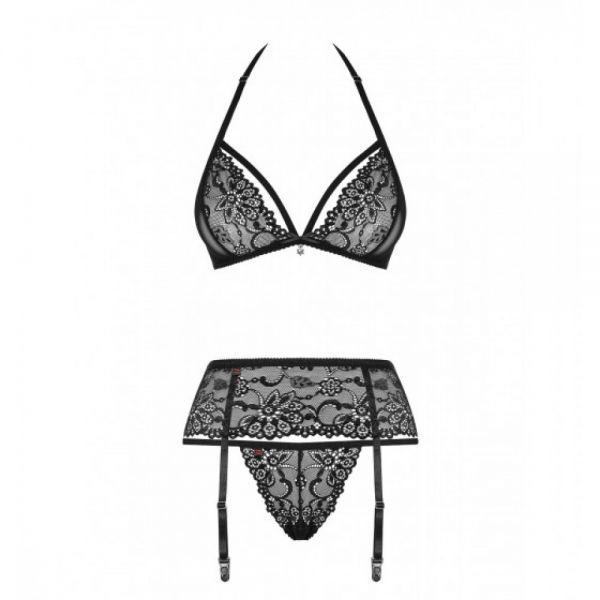 Комплект з поясом для панчіх Obsessive 838-SEG-1 3 pcs set black S/M 410549 фото