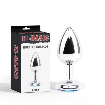 Анальна пробка Chisa HI-BASIC з блакитним каменем у вигляді серця 96322 / CN-731496322 фото