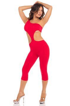 Комбінезон з відкритим плечем Pink Lipstick One Shoulder Cropped Catsuit, червоний, S/M 7227035REDSM фото