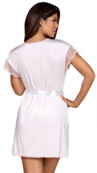 Пеньюар білий з рожевим мереживом Obsessive Girlly, S/M 411172 фото