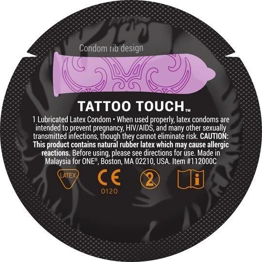 Набір презервативів із рельєфом у вигляді тату ONE Tattoo Touch (ціна за упаковку, 100 шт.) ONE112000B фото