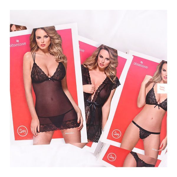 Пеньюар білий з рожевим мереживом Obsessive Girlly, S/M 411172 фото
