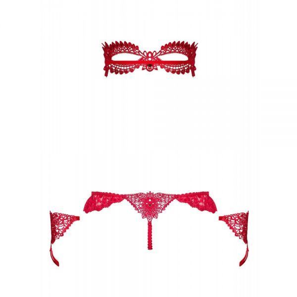Набор маска+наручники+стринги Obsessive Hetea 3 pcs set red S/M 410645 фото