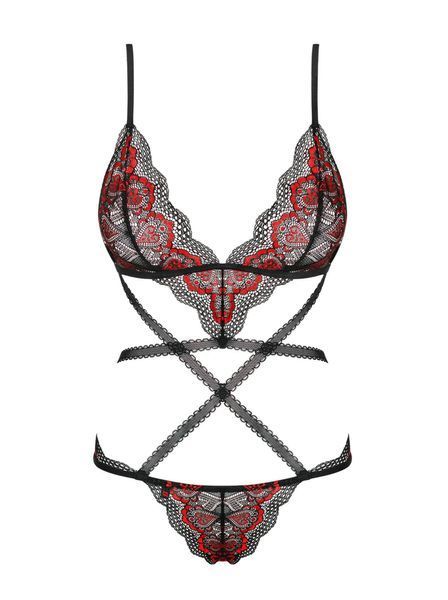 Боді Obsessive Megies з стрепами, що перехрещуються, чорно-червоний, L/XL 410643 фото