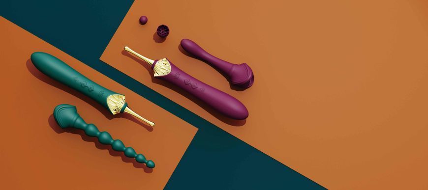 Вібратор двосторонній універсальний ZALO BESS 2 Velvet Purple з 4 насадками та нагріванням, фіолетовий ZL03102 фото