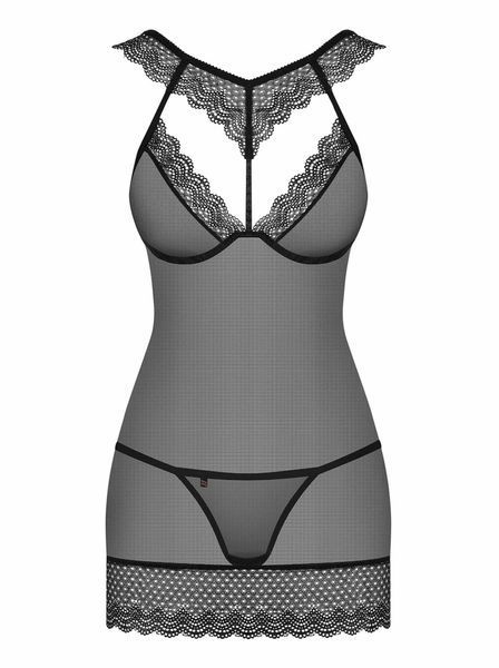Пеньюар Obsessive 857-CHE-1 chemise S\M Чорний 410395 фото