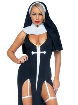 Костюм черниці Leg Avenue Sultry Sinner 3 предмети, чорний з білим, S 86972 S фото