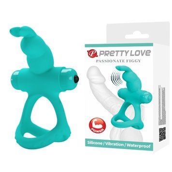 Эрекционное виброкольцо с кроликом PRETTY LOVE Passionate Figgy силиконовое, бирюзовое BI-210321-1 фото