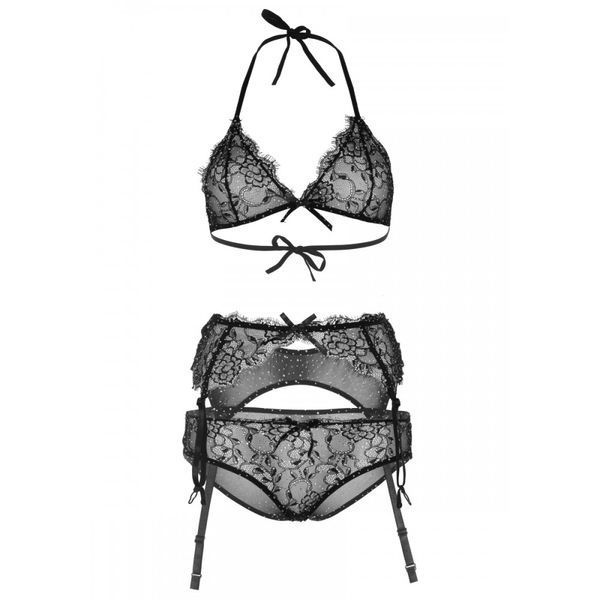 Сексуальний комплект мереживний з поясом для панчіх, зі стразами Leg Avenue Rhinestone чорний 81621 фото