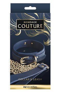 Нашийник з повідцем BONDAGE COUTURE COLLAR AND LEASH BLUE T280803 фото