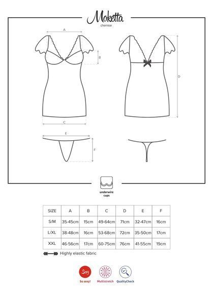 Сорочка з мереживними рукавами і стрінги Obsessive Moketta фіолетовий, L/XL 410750 фото